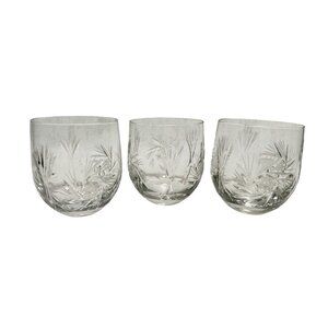 Vintage Crystal Stemless Wine Drinking Glasses Pinwheel Star of David Set of 3